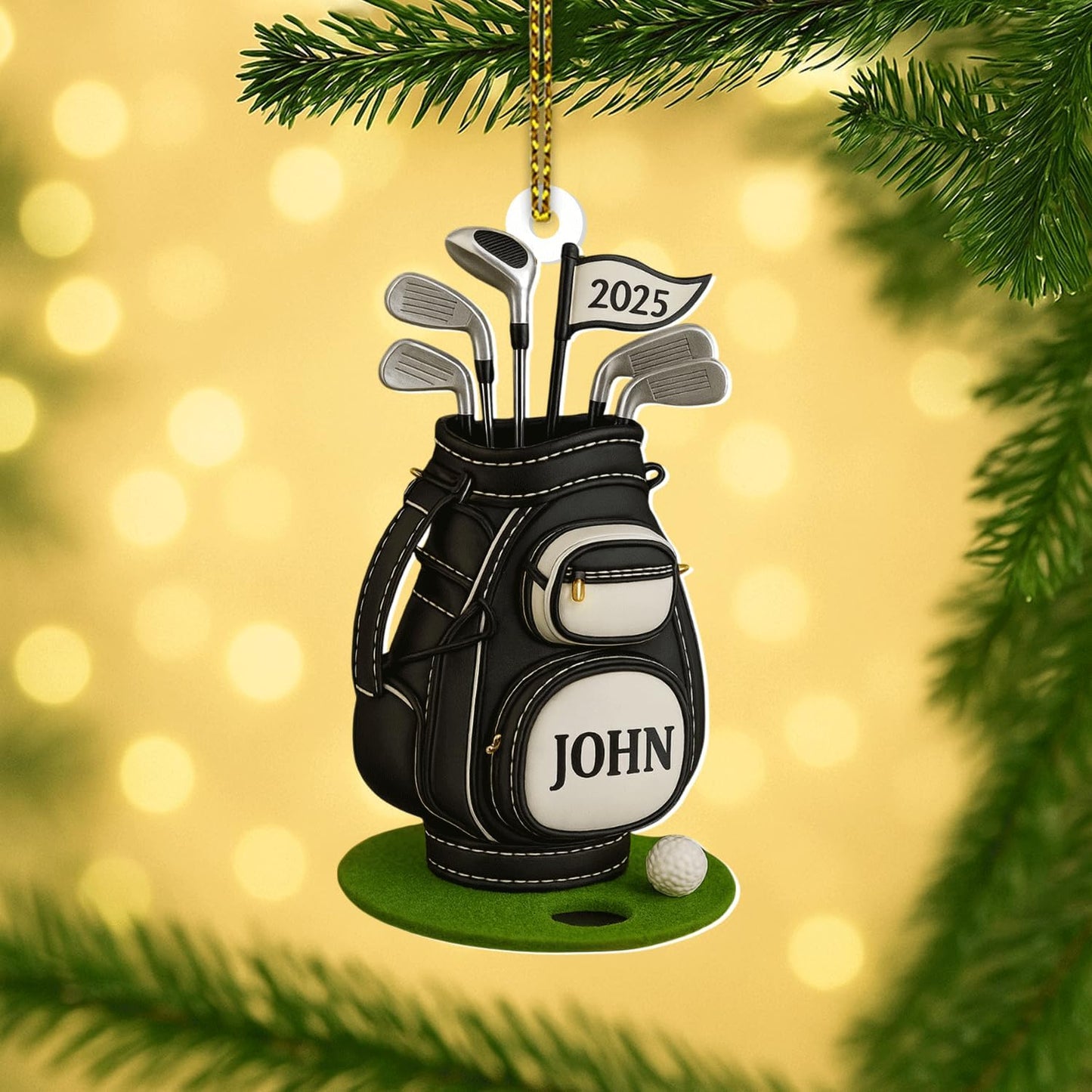 Personalized Golf Christmas Ornament 2025, Custom Name Bag, and Golfer Outfit Gilf, Ball Head Ornament with Santa Hat, Gifts for Golf Lovers 5