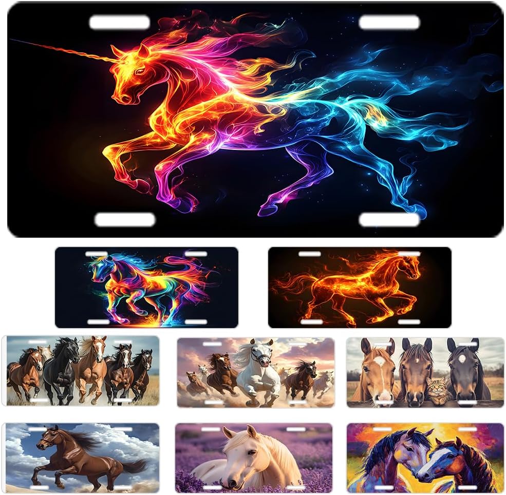 Custom License Plate Personalized Animal Horse Funny Aluminum Front License Plates Decorative Rust-Free Metal Car Plate Covers for Women Men Car Tag Accessories fit Truck SUV Rv 12 X 6 in