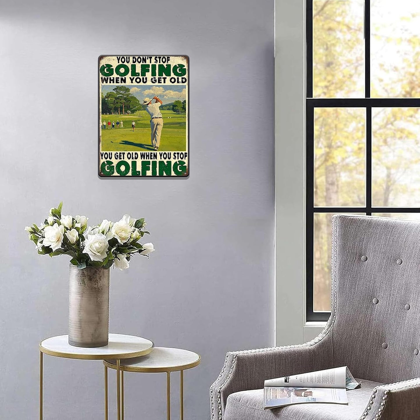 Funny Golf Tin Sign 12x16 Inch Golfing Metal Tin Sign You Get Old When You Stop Golfing Sign Home Kitchen Garden Restaurant Man Cave Wall Decor