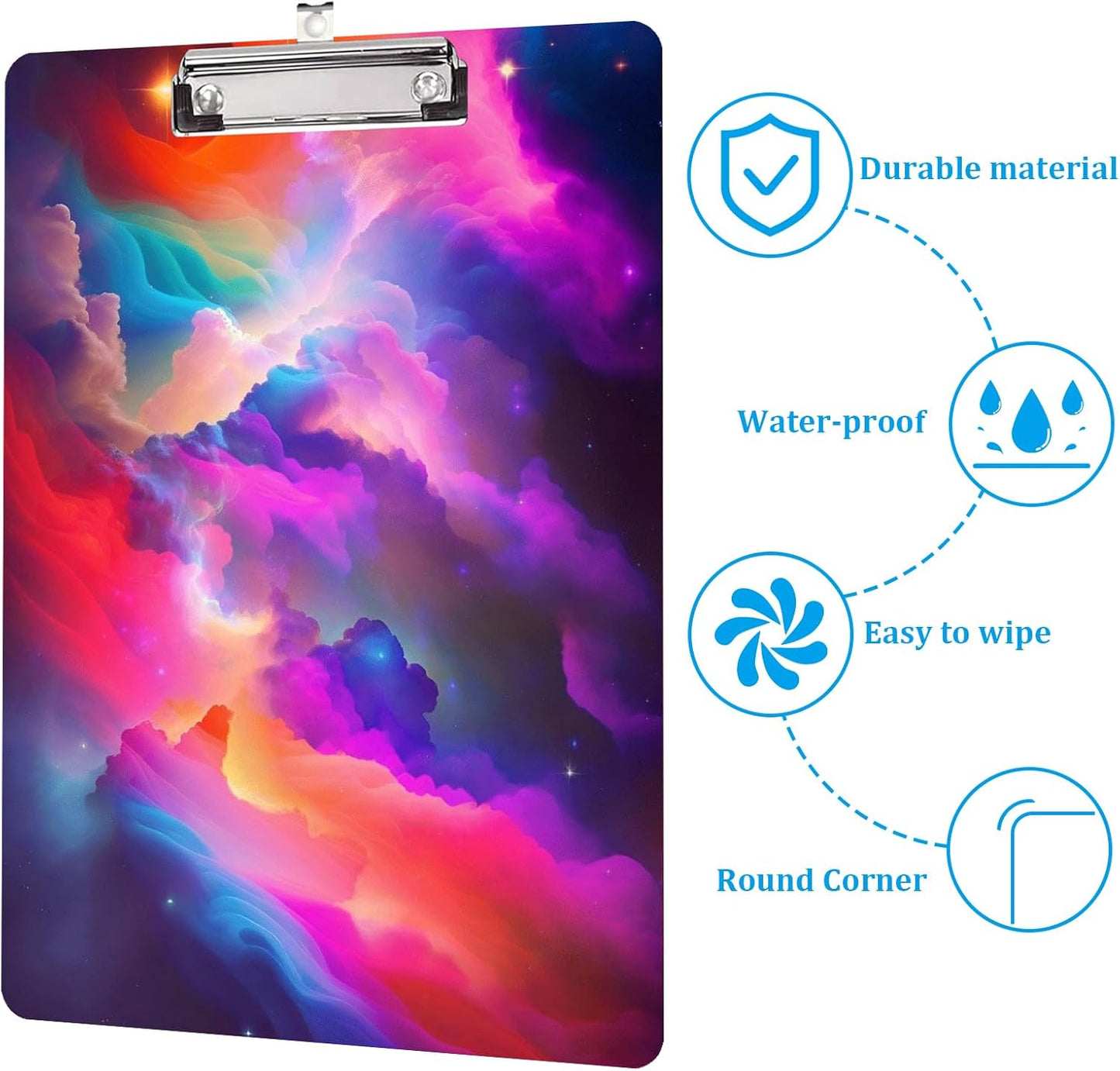Colorful Cloud Plastic Clipboard with Finish Clip 8.7" x 12.5" Perfect for Modern Office Seminars Workshops Home School Classroom and Event
