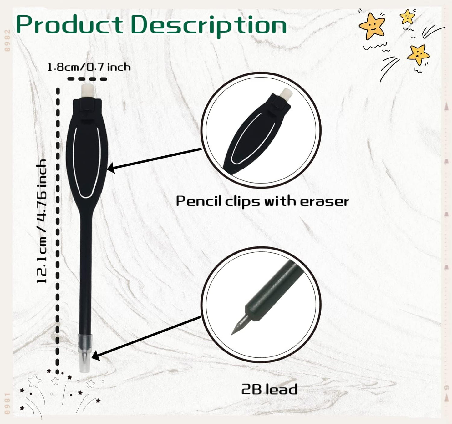 Adhere 50pcs plastic golf pencils with eraser clips scoring pencils for golf events,wedding, company meetings Children's drawing (Black 50pcs)