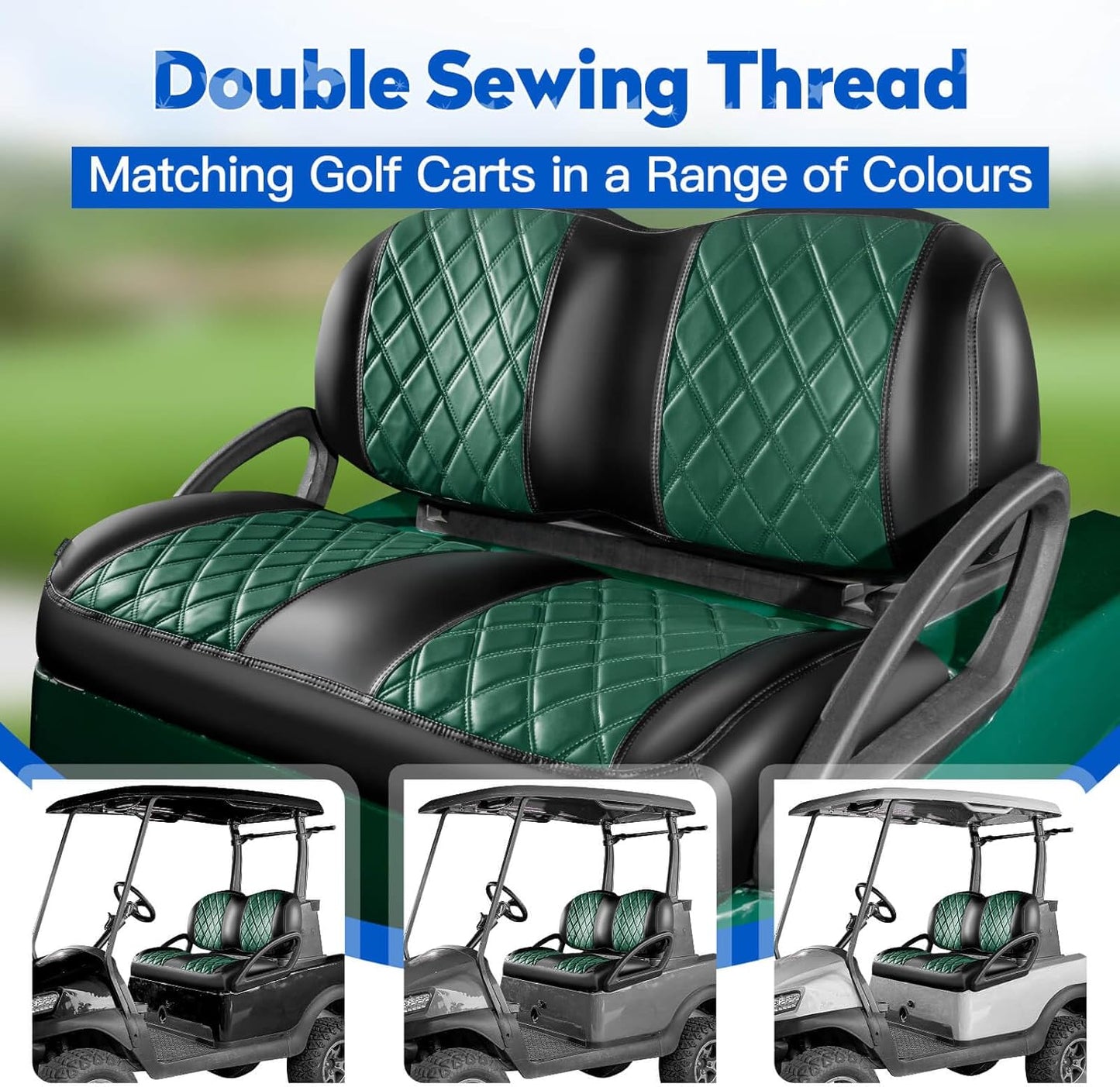 NOKINS Golf Cart Seat Covers Fit Club Car Precedent/Tempo/Onward Premium Front Seat Cushion, Golf Cart Vinyl Leather Diamond Seat Covers, Soft/Scratch-Resistant/No Stapler Needed