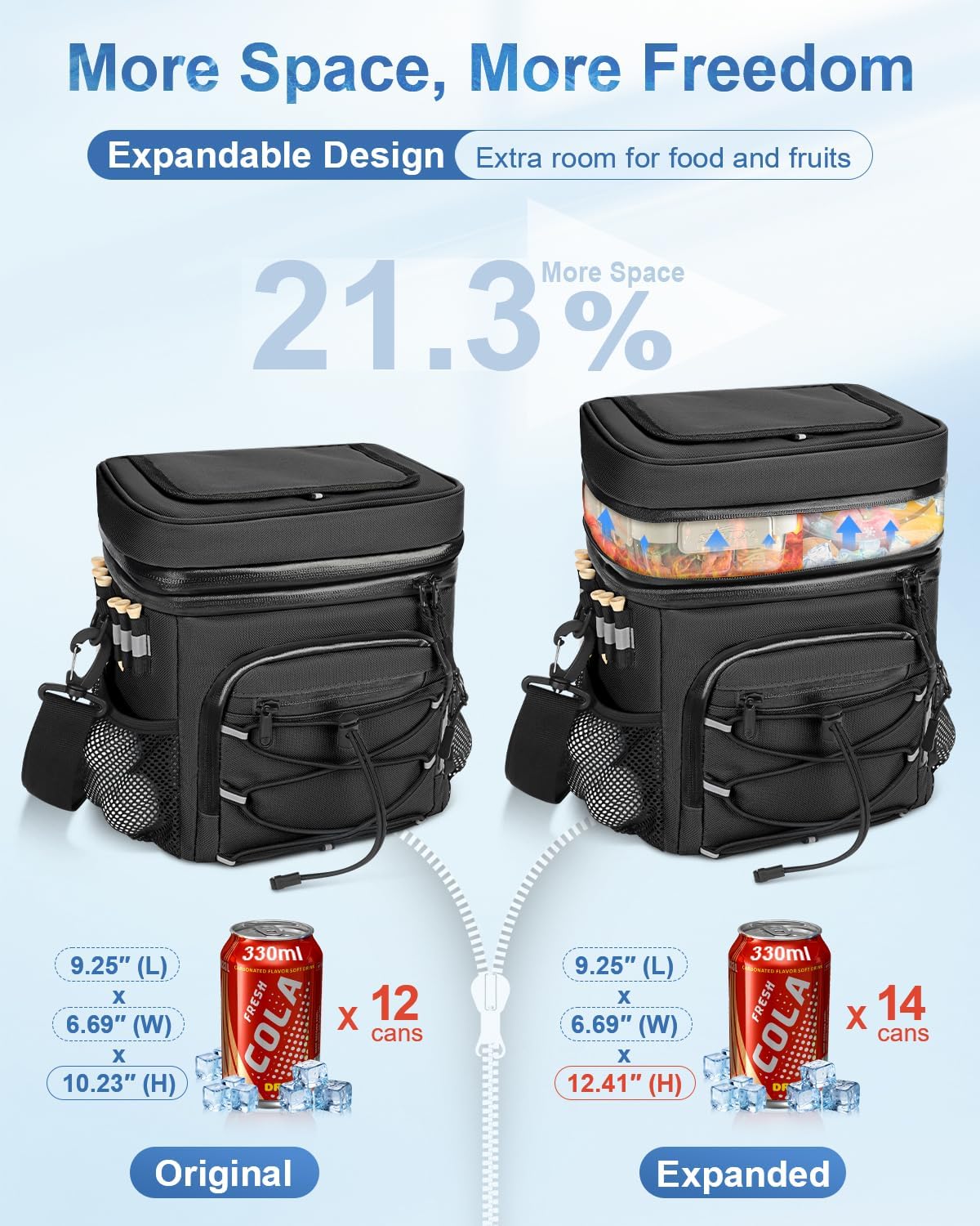 14-Can Golf Cart Expandable Cooler Bag, Soft Insulated Cooler Bag with Hook-and-Loop Lid & Golf Tees Holder for Camping & Outdoor Activities, Fits on Golf Cart Push Cart