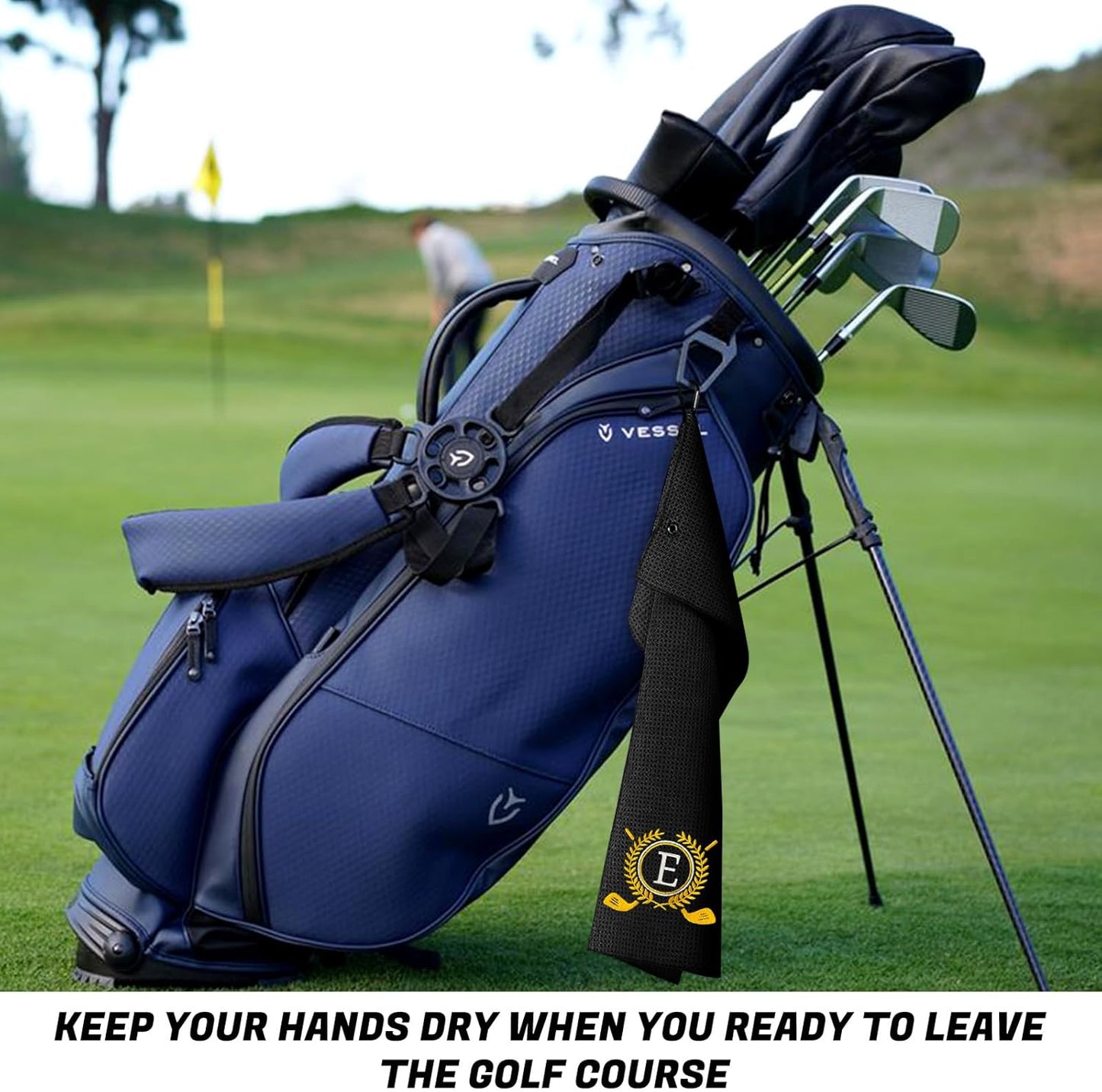 Personalized Golf Towels for Golf Bags - Microfiber Monogrammed Golf Towels for Men/Women, Retractable Brush Tool Kit with Club Groove Cleaner, Custom Golf Accessories for Golfers (Initial E)