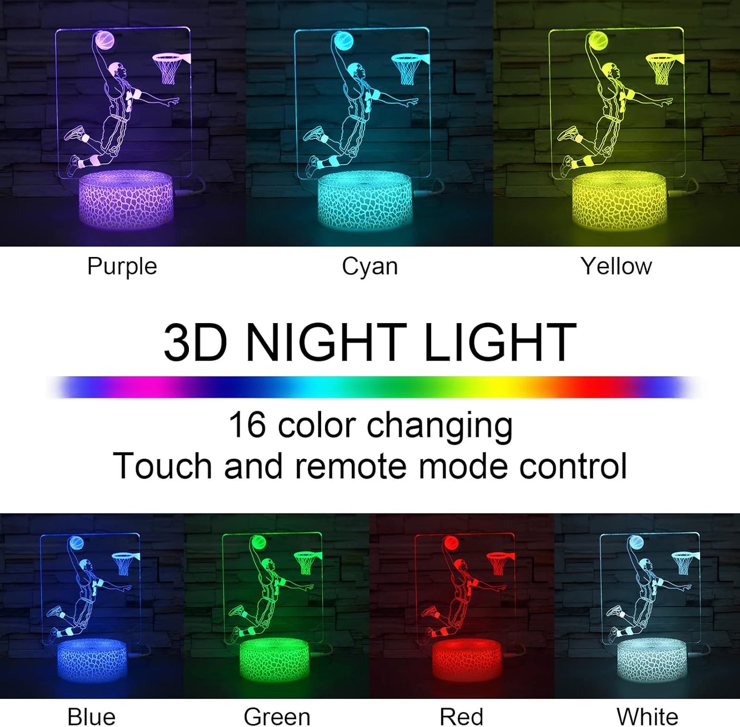 i-CHONY Basketball 3D Night Light,Sports Fan Room Decor,16 Colors Changing Dimmable NBA Basketball Lamp for Children's Room Decorations,Holiday Christmas Gifts