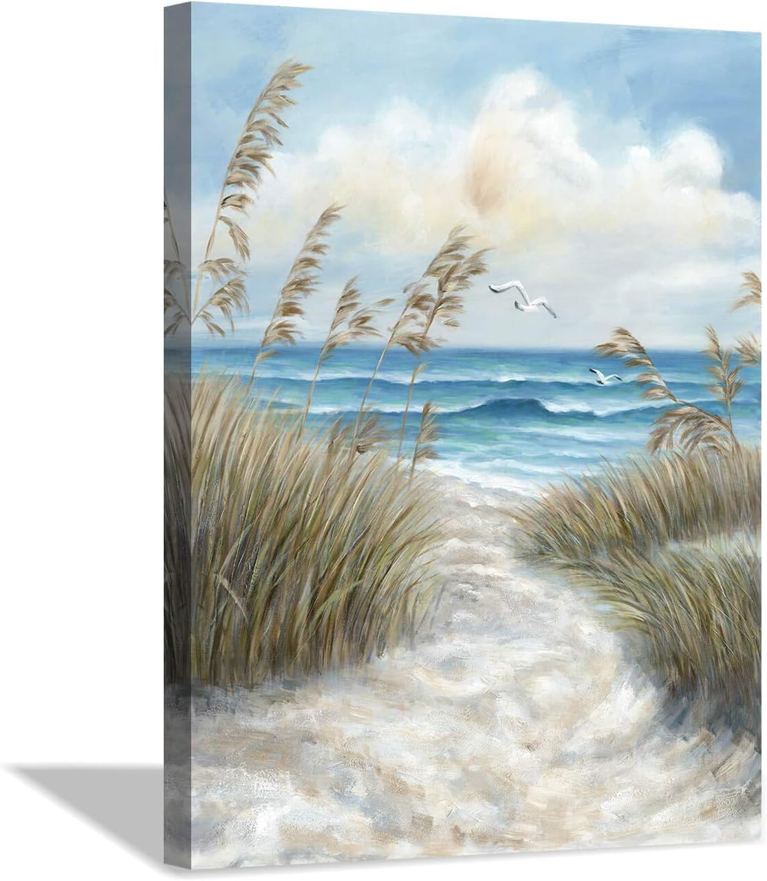 Abstract Beach Picture Wall Art: Sandy Path to Ocean with Sea Grass Artwork Painting for Bedroom (16'' x 12'' x 1 Panel)