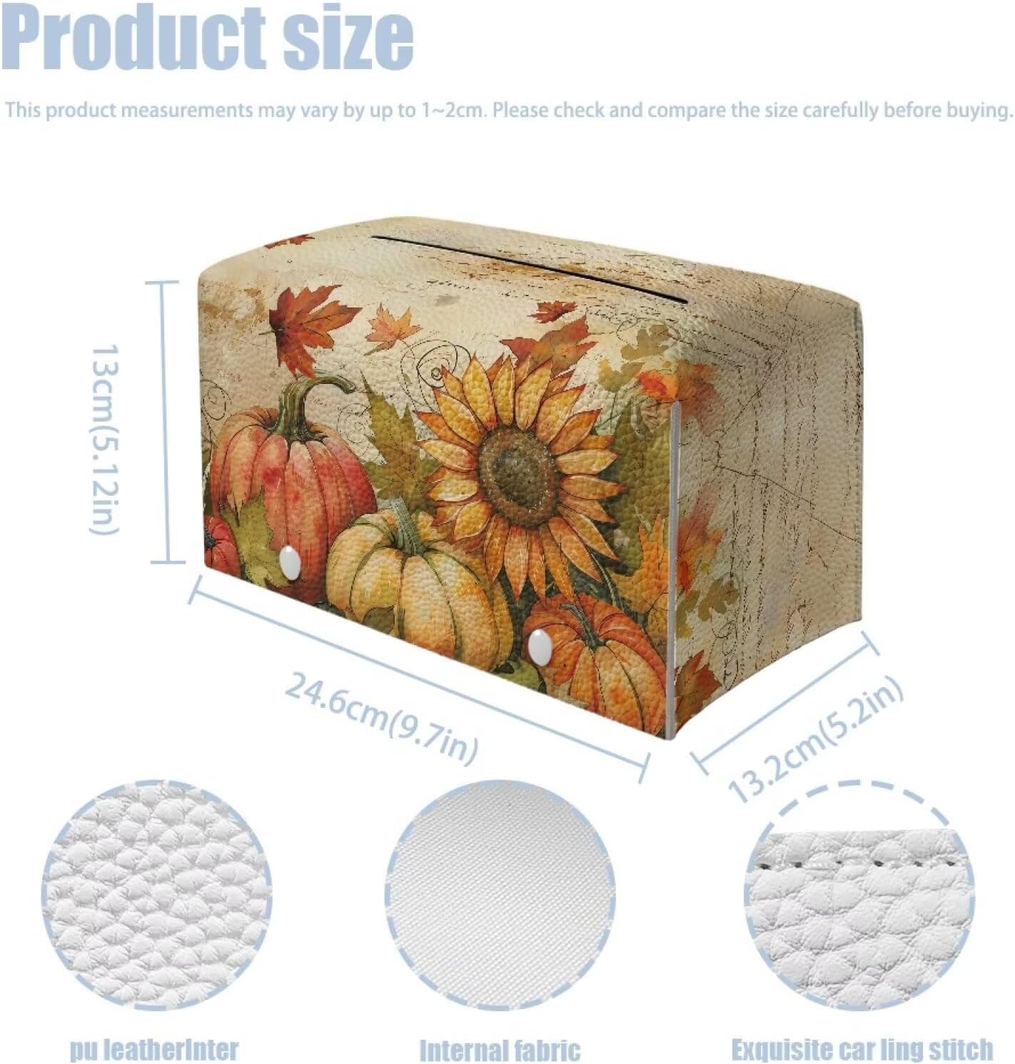 Sunflower Pumpkin Tissue Box Cover PU Leather Tissue Box Holder Thanksgiving Day Napkin Dispenser Rectangular PU Leather Protective Cover Modern Home Car Office Hotel Decor