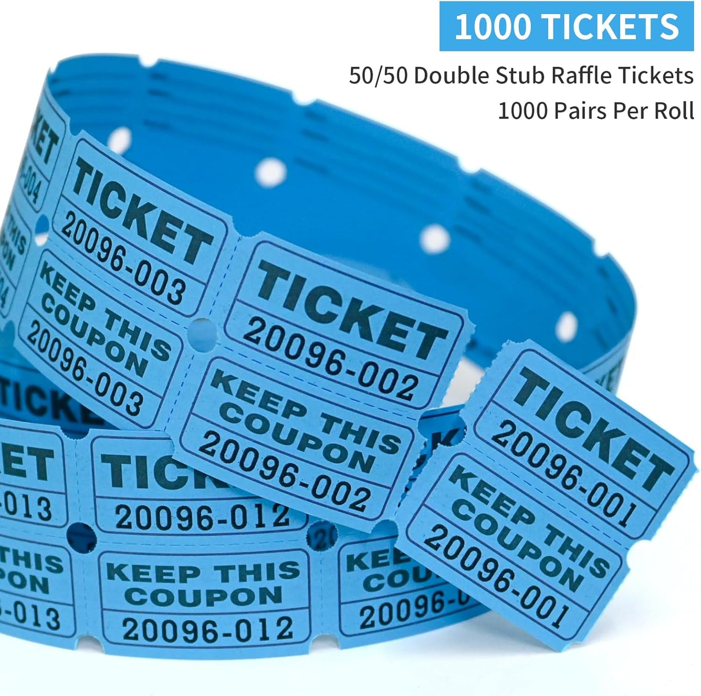 L LIKED 2000 Raffle Tickets Double Rolls 50/50 Stub Tickets with Consecutive Numbers 1000 Pairs per Roll,2 Rolls-Blue,Red