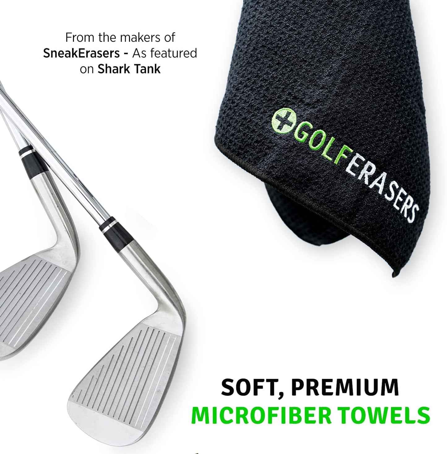 Premium Microfiber Golf Towel with Clip for Golf Bag, 2 Pack, Waffle-Knit Pattern, Helps Keep Golfers’ Hands Dry While Playing, Pairs Perfectly Sponges, 24"x16"