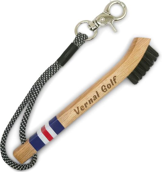 Golf Brush Made from Hickory Wood, Golf Club Groove Cleaner with Secure Clip Attachment for Bags and Carts - Golf Gifts for Men