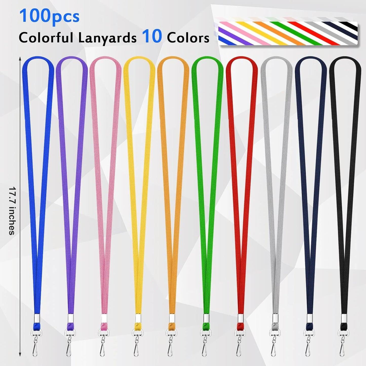 100 Pcs Color Lanyards Flat Lanyards for ID Badges Assorted Colors Badge Lanyards with Swivel J Hook Clip for Office Worker, Student, Teacher