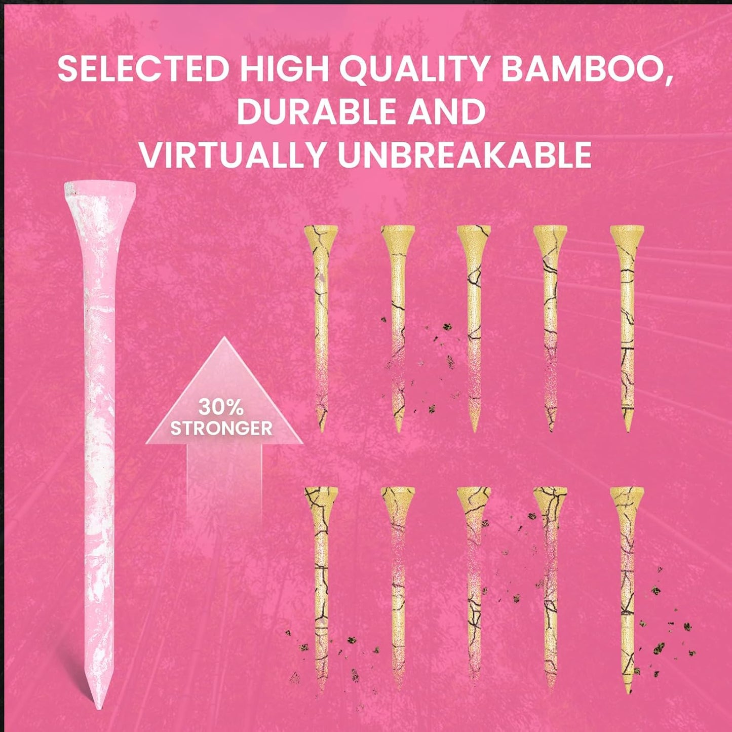 Amy Sport Golf Tees Styllish Bamboo Wooden Coloured Painted Bulk 200 Pack 1 1/2 3 1/4 2 3/4 Inch Tee, Enhanced Visibility Color Purple Pink Green Blue, Practice for Men Women