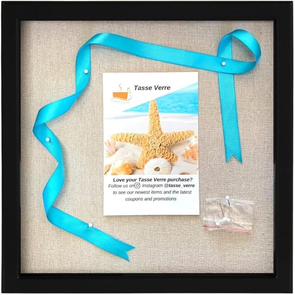 Tasse Verre 10x10 Black Display Shadow Box (2-Pack) Frame w/Linen Background and 16 Stick Pins - Ready to Hang Shadowbox Picture Frame - Box Display Baby Memorabilia Wedding