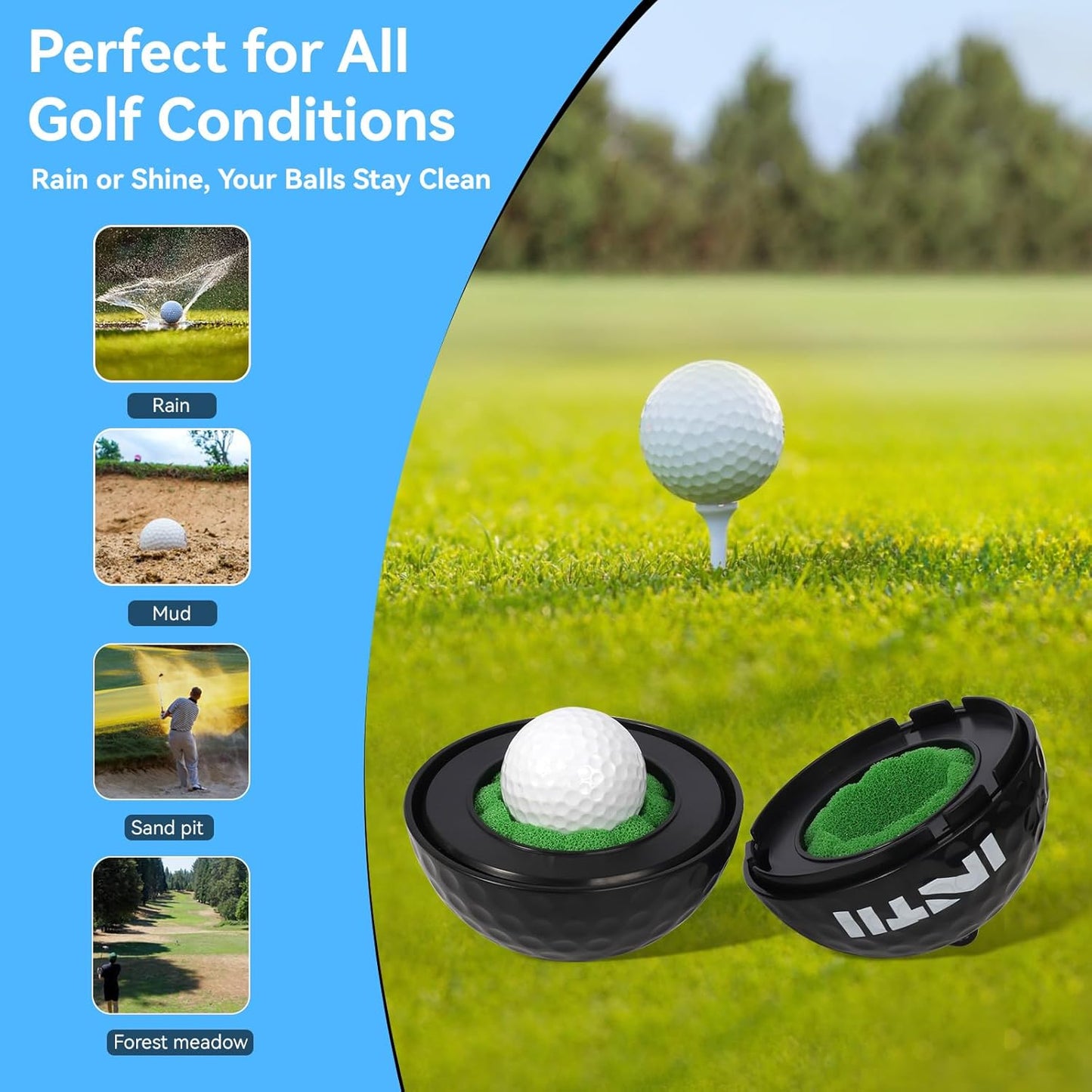 Portable Golf Ball Cleaner More Lightweight, Home Golf Ball Washer for Bag & Cart, with Replaceable Sponges, Clip-On Design, Premium Golf Accessories Gift