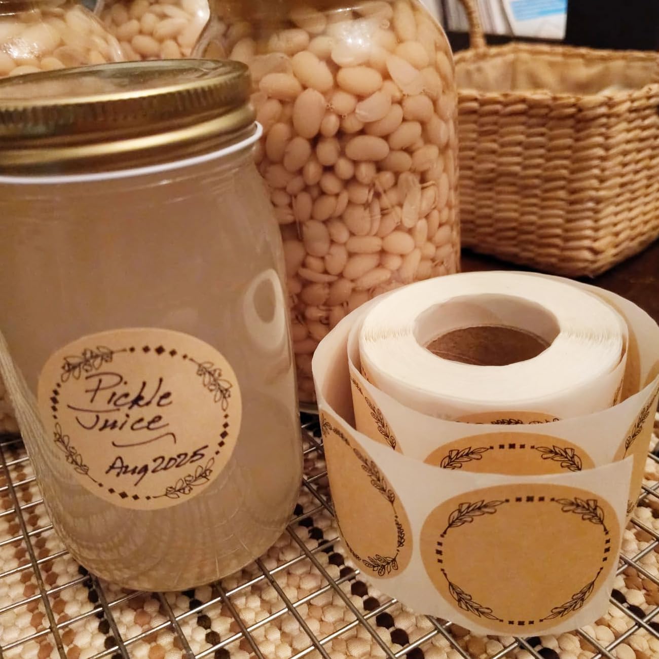 2" Canning Labels for Jars & Lids, 500 Labels per Roll, 4 Different Wreath Designs, Round Kraft Christmas Mason Jar Stickers, Food Labels Pantry Labels, Mason Jar Labels Spice Labels Bottle Labels