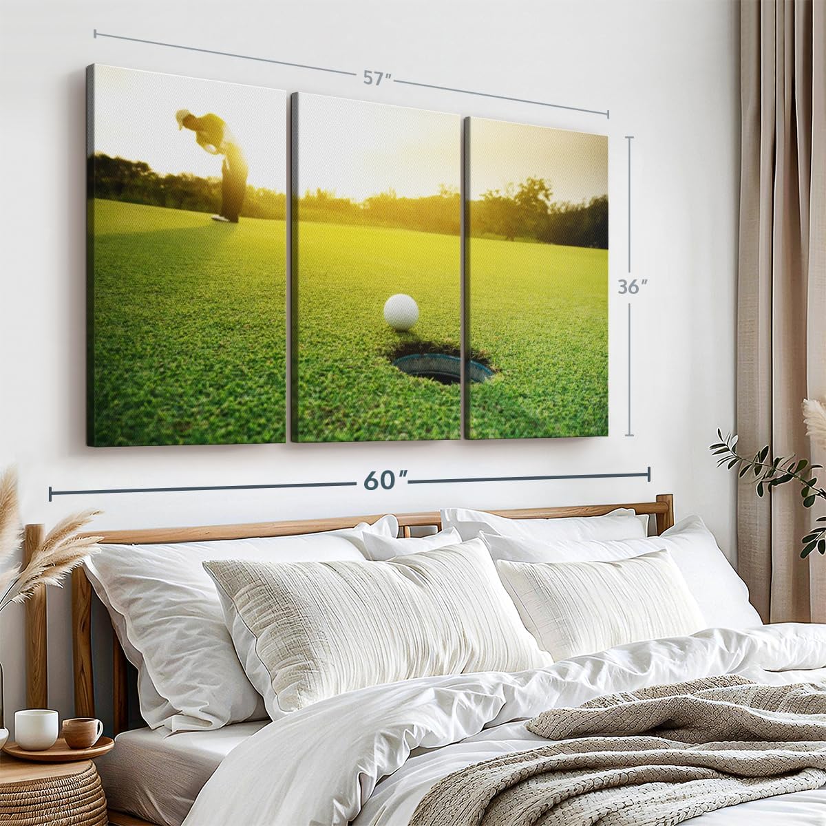 ElephantStock Golf Ball Strike Wall Art - Horizontal Canvas - 3-Piece Living Room Wall Decor - Photography Sports Canvas Print - Green and White Decor for Wall - 57" X 36"