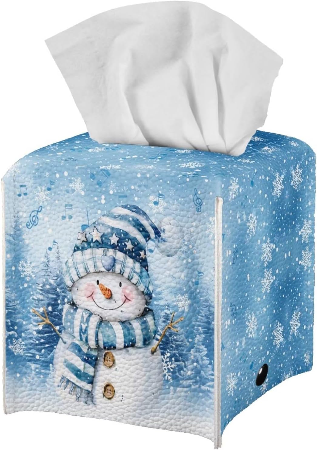 Cute Snowman Tissue Box Cover Christmas Tissue Cover Square Leather Facial Paper Box Holder for Desk Bathroom Vanity Countertop 5x5x5 inch Holiday Home Decor