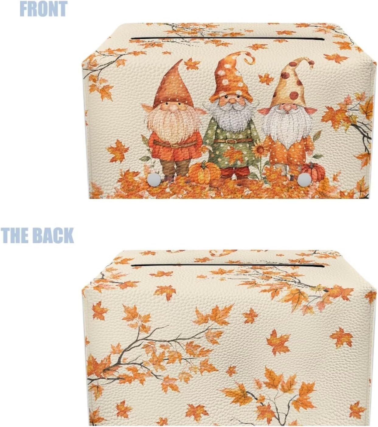 Thanksgiving Tissue Box Cover Rectangle Cute Gnome Tissue Box Holder for Car Fall Tissue Cover Box Soft PU Leather Bathroom Decorations Portable for Travel