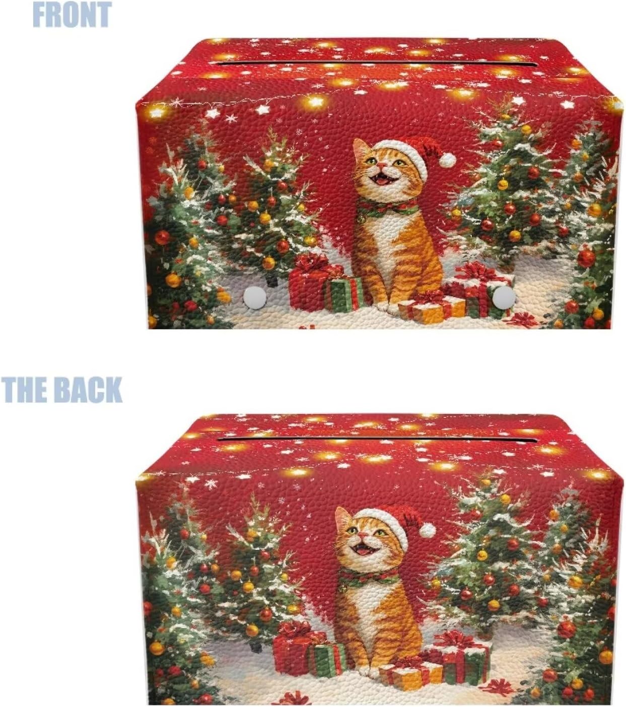 Leather Tissue Box Cover Cute Cat Tissue Box Holder Rectangle Christmas Tissue Box Home Decor for Bathroom Dingning Room Accessories Red