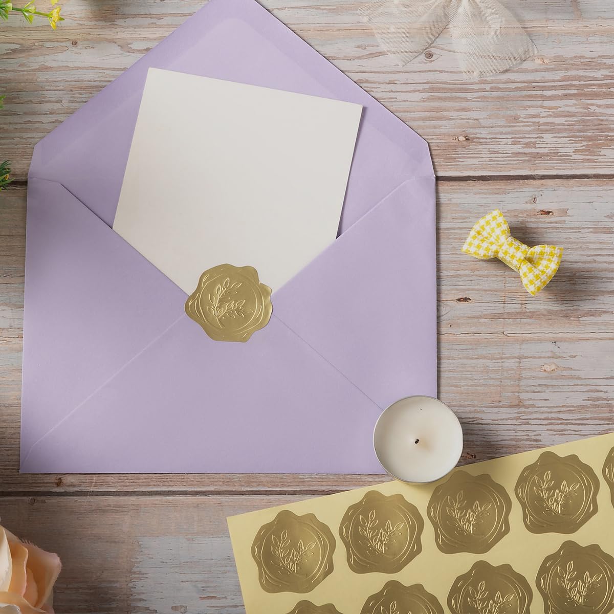 300 Pieces Embossed Gold Foil Stickers Gold Stickers for Envelopes, Wedding Invitations, Christmas Greeting Cards Envelopes (Gold Olive Branch)
