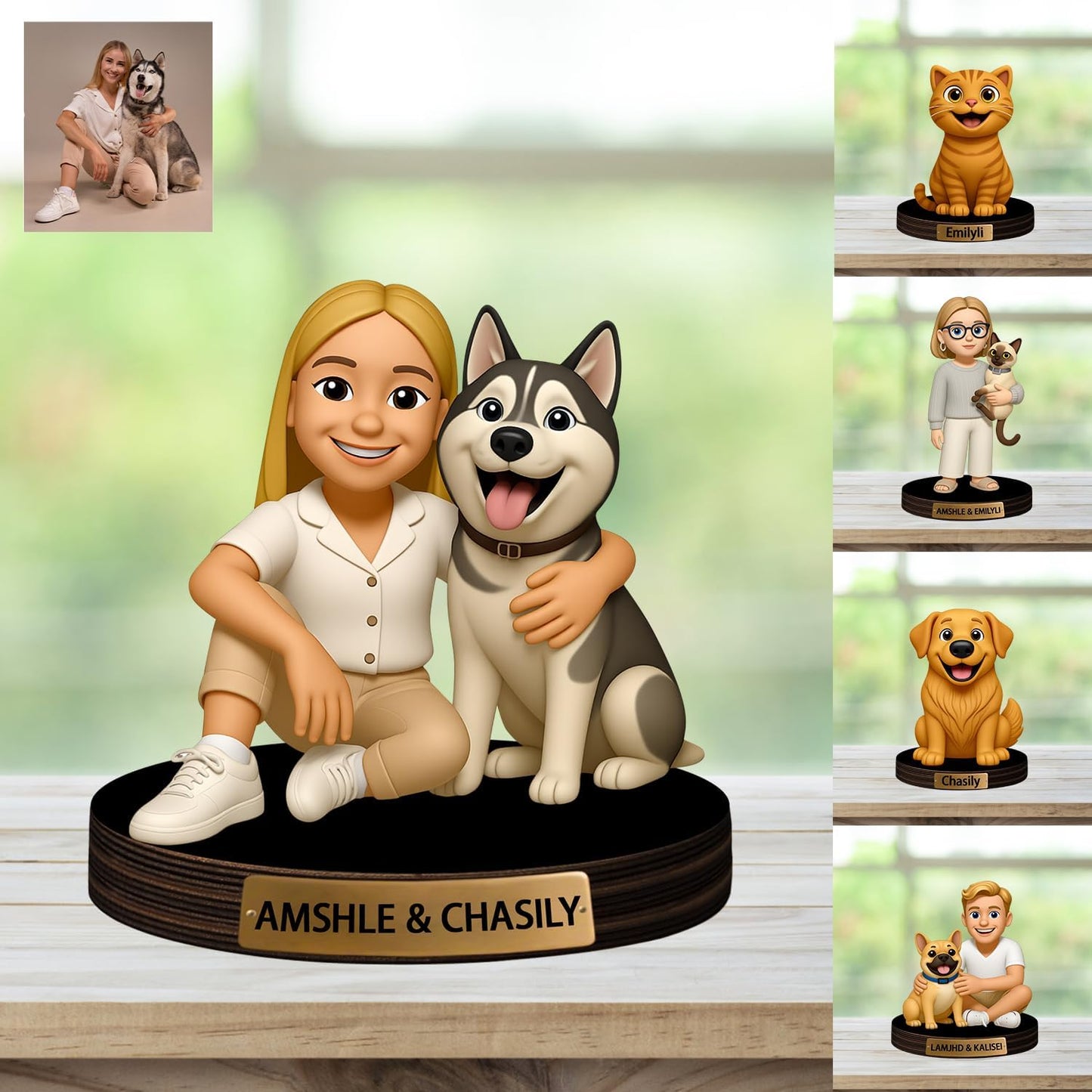 Personalized Pet Cartoon Photo Sculpture Ornament Custom Name 2D Acrylic Desk Photo Figurine Decor Gift for Cat Dog Owner Family Birthday Xmas Anniversary (Style 3)