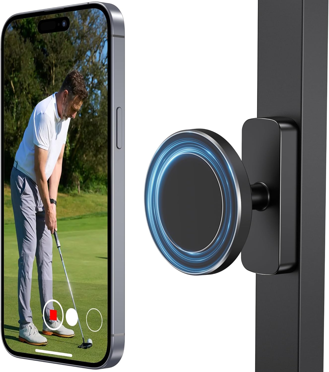 Magnetic Golf Cart Phone Holder, Phone Mount Compatible with MagSafe iPhone 12-17, 20X N52 Dual Magnets, Cradle-Free, Fits EZGO/Club Car/Yamaha/Icon, Golf Cart Accessories for Men, Gifts for Golfers