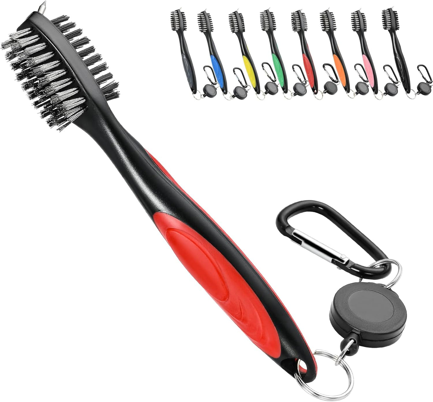 Mile High Life Golf Club Brush, Club Groove Cleaner with 2 Ft Retractable Extension Cord and Aluminum Carabiner, Golf Bag Accessories for Men and Women
