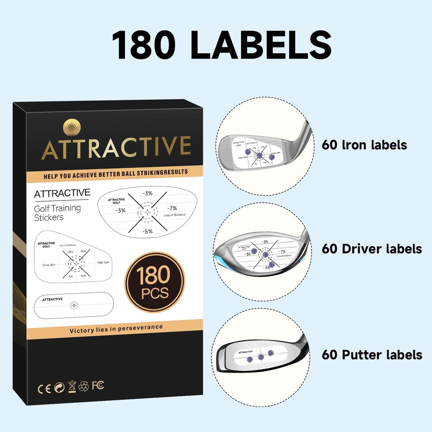 ATTRACTIVE Golf Impact Tape Set, Club Impact Stickers for Golf Clubs, Self-Teaching Sweet Spot and Consistency Analysis, Useful Training Aid Improve Swing Accuracy