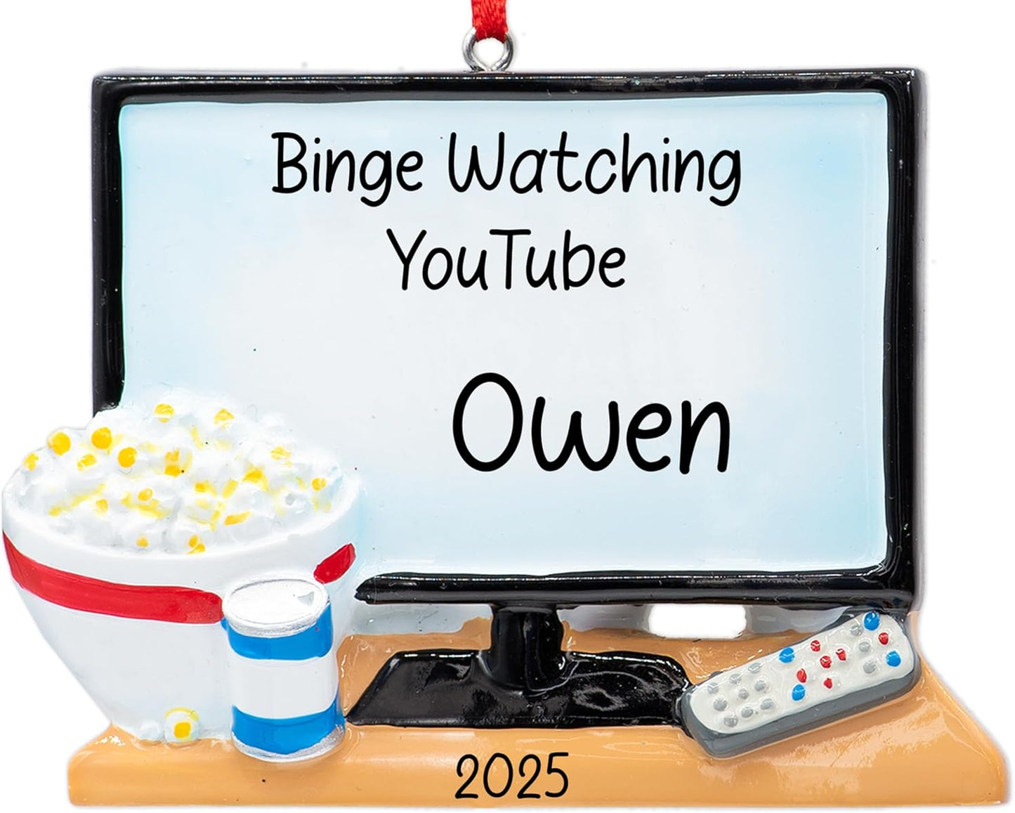 Personalized Television Christmas Ornament 2025 | Big TV Screen with Popcorn & Beer for Xmas Tree - Binge Watcher TV Junkie Movie Night Lover Gift | Unique Keepsake - Custom Name & Year