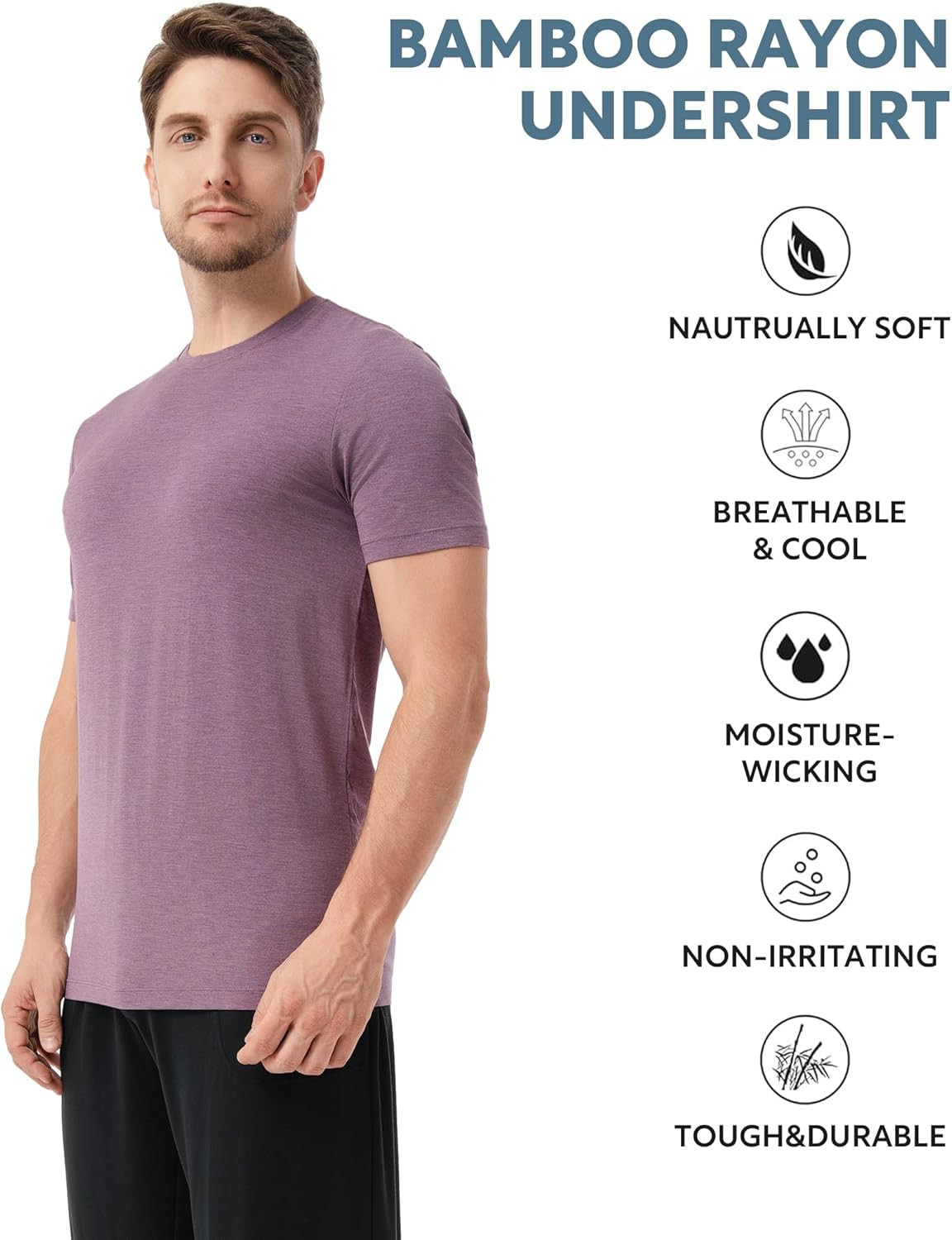 DAVID ARCHY Men's Undershirt Bamboo Rayon Moisture-Wicking Crewneck T-Shirts Stretch Tees for Men, 3 or 5 Pack