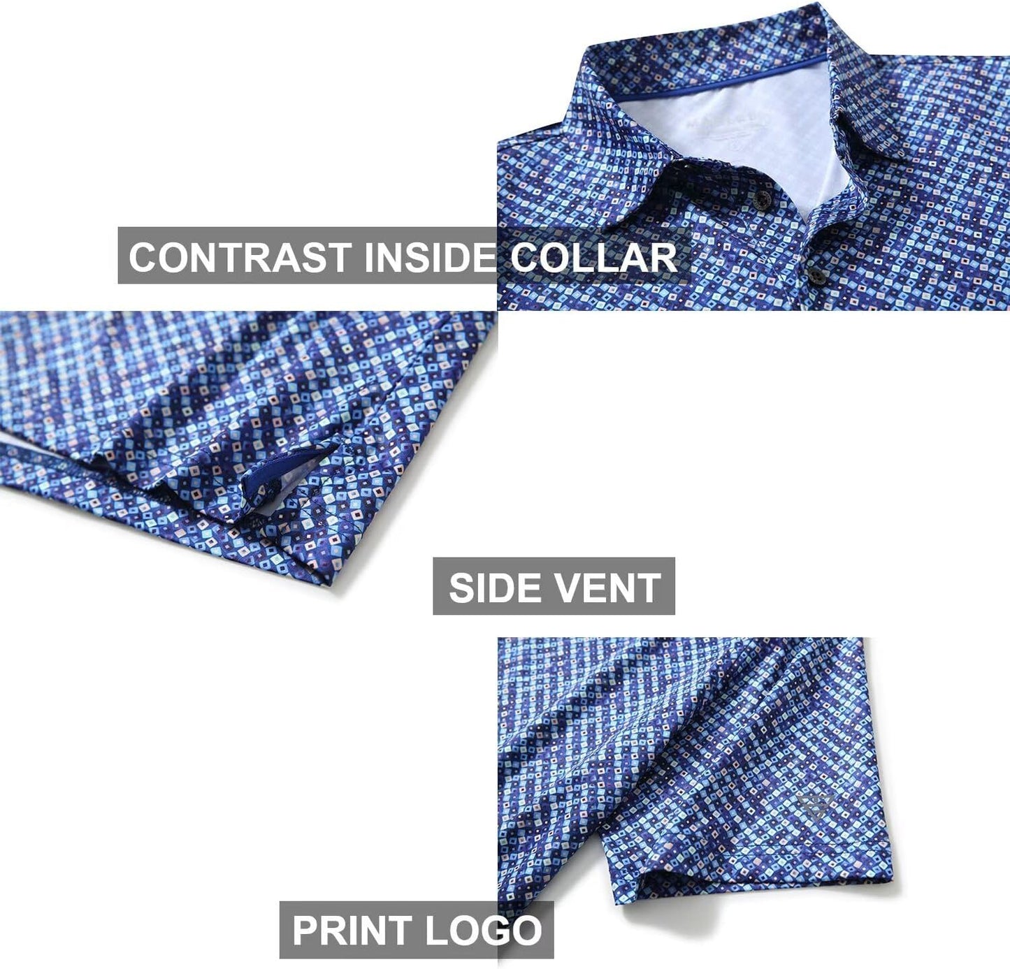 Golf Shirts for Men Dry Fit Short Sleeve Print Performance Moisture Wicking Polo Shirt