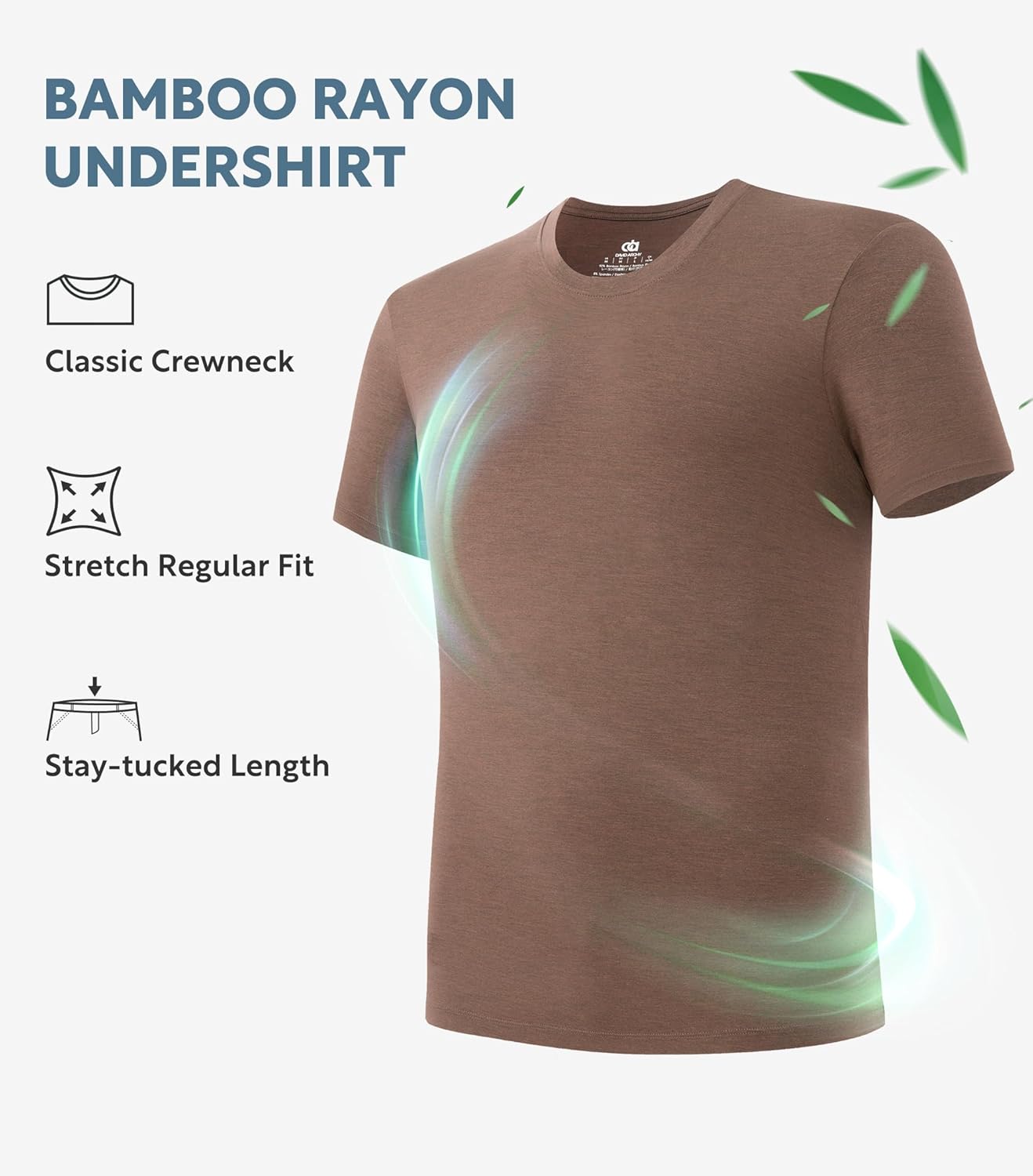 DAVID ARCHY Men's Undershirt Bamboo Rayon Moisture-Wicking Crewneck T-Shirts Stretch Tees for Men, 3 or 5 Pack