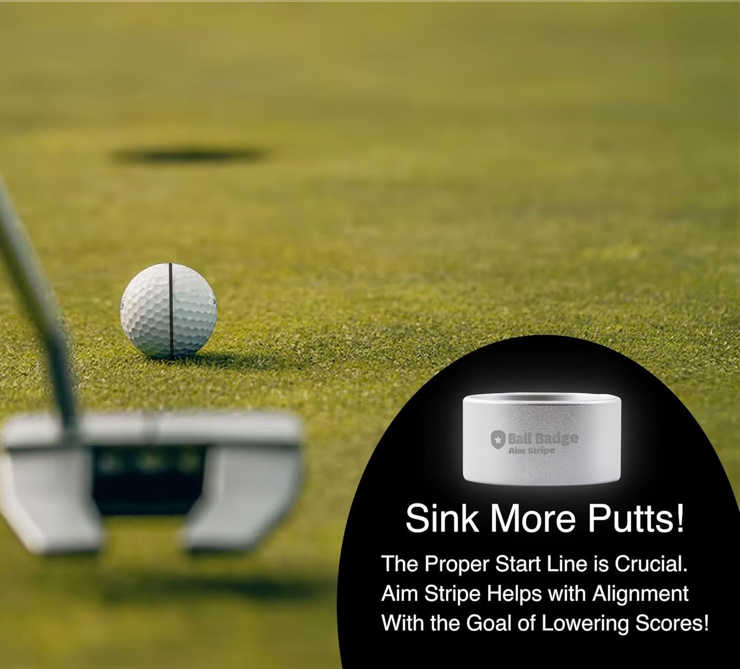 Ball Badge Aim Stripe - 360 Degree Golf Ball Line Marker Kit with Golf Bag Attachment for Perfect Alignment and Precision Putting