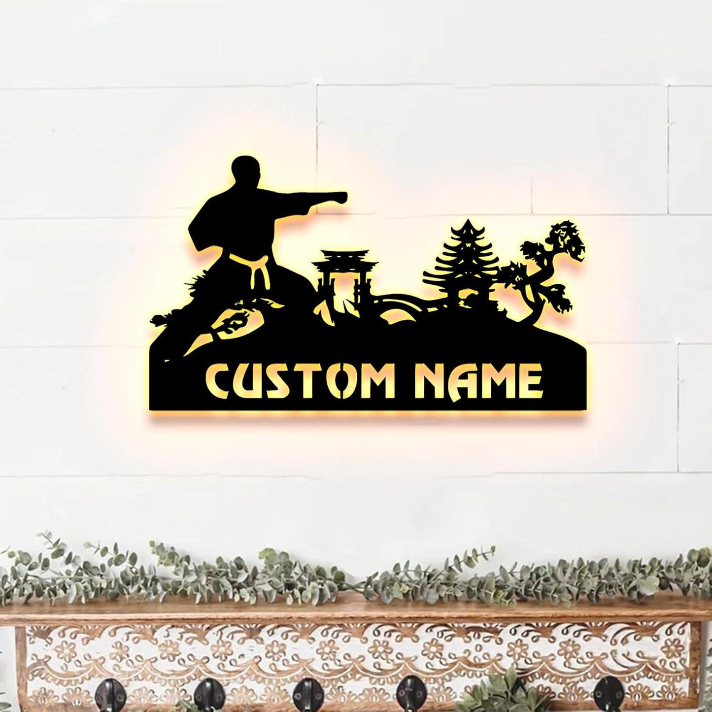 Custom Karate Punch Afcultures Metal Wall Art With LED Light, Gift For Karate Lovers, Wall Hanging, Home Decor, Birthday Gift, Christmas Gift