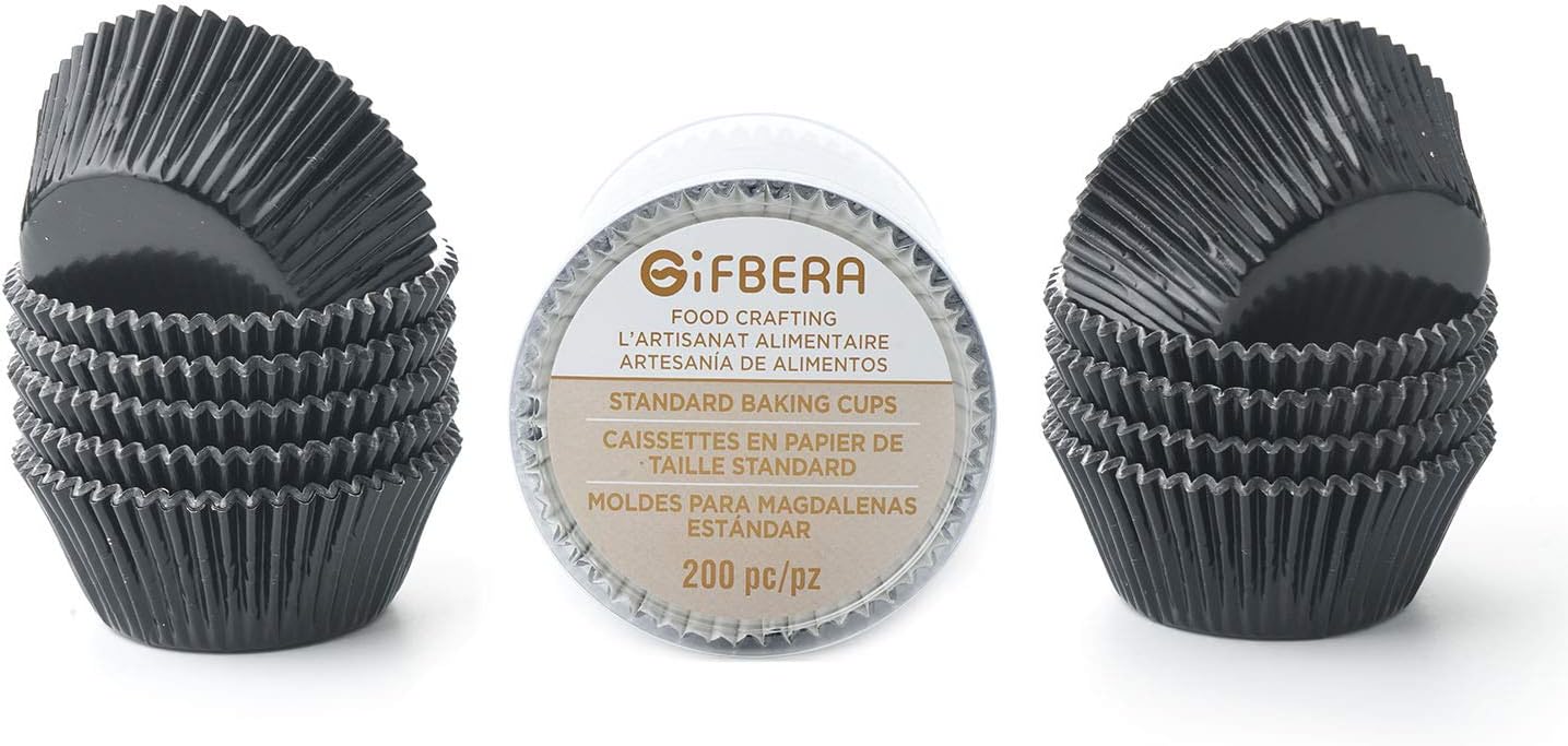 Gifbera Standard Black Foil Cupcake Liners Muffin Wrappers, 200-Count
