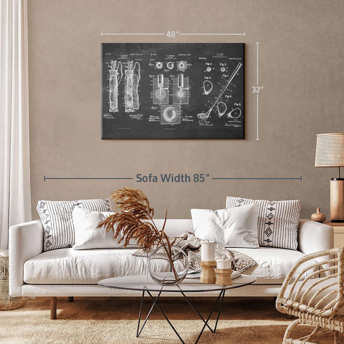 ElephantStock Golf Patents Canvas - 1 Panel Sports Patent Wall Art Decor - Sports Decorations for Boys Room - Wall Art and Office Decor - 48" X 32"