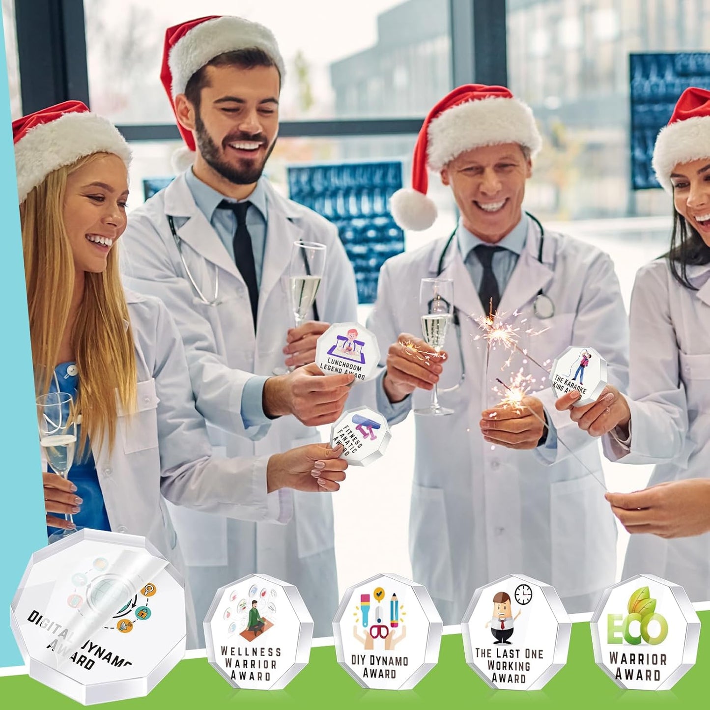 30 Pcs Funny Trophy Awards Gifts Bulk Christmas Small Clear Acrylic Team Reward Medallions for Employee Staff Appreciation Coworker Teacher Nurse Office