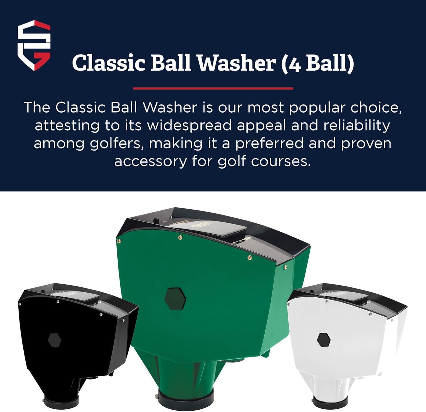 Standard Golf Classic Ball Washer - 4 Ball Capacity Golf Ball Cleaner | Improved Brush Design, Available in 7 Colors, Crank Style with Built-in Overflow Tubes | Perfect for Club Courses, Pros, & Home