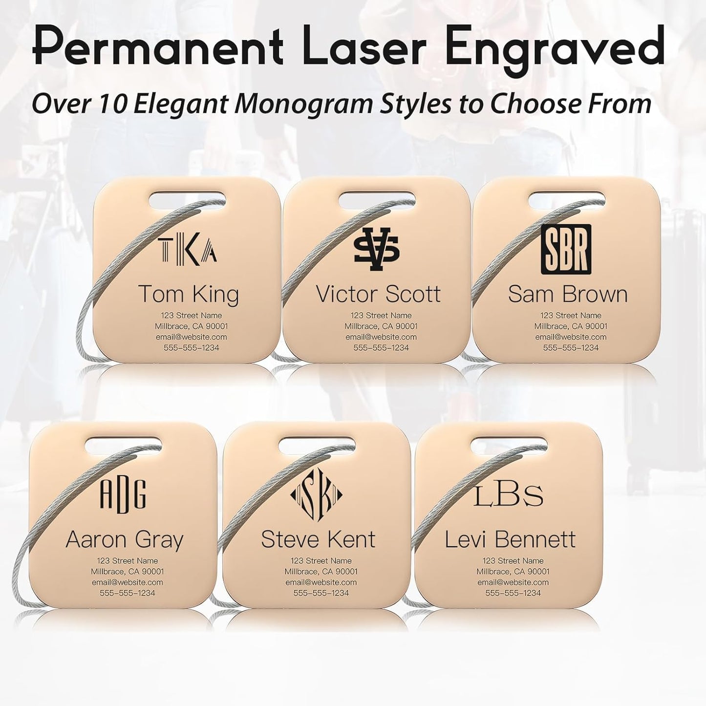 Personalized Luggage Tags for Suitcases - Stainless Steel Custom Luggage Tags for Backpacks & Bags, Sturdy, Waterproof & Heavy Duty (Rose Gold/Square)