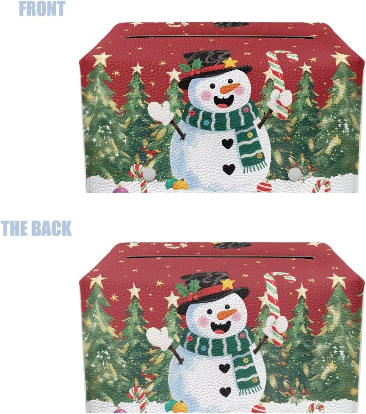 Cute Snowman Tissue Box Cover Cube Christmas Tissue Box Holder Waterproof Leather Facial Paper Organizer Holiday Decor for Bedroom Living Room Bathroom