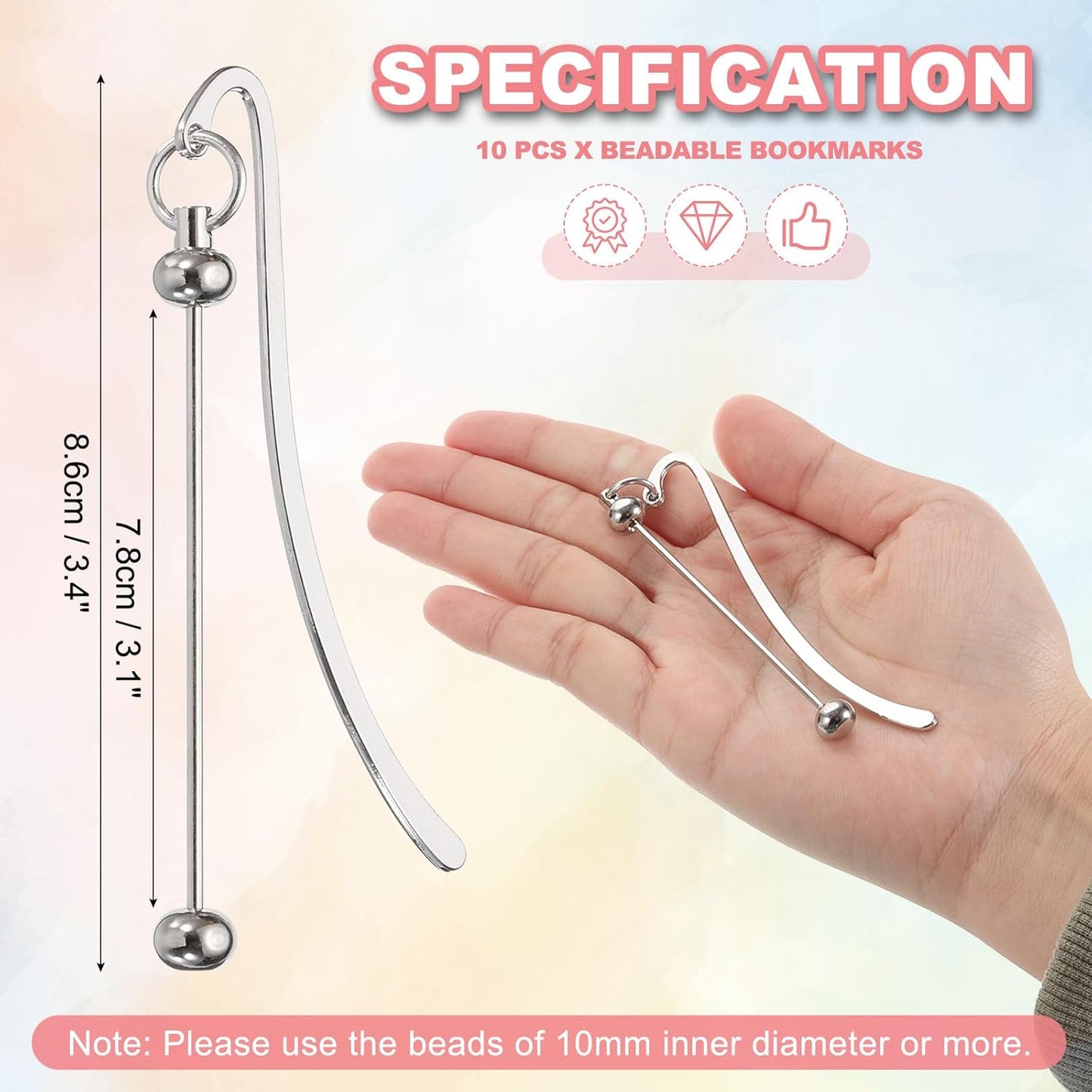 PATIKIL Beadable Bookmarks, 10 Pcs Beaded Bookmark DIY Metal Blank Bar Bulk for Bookmark DIY Making Craft, Beading Pendant Charm, Silver Tone