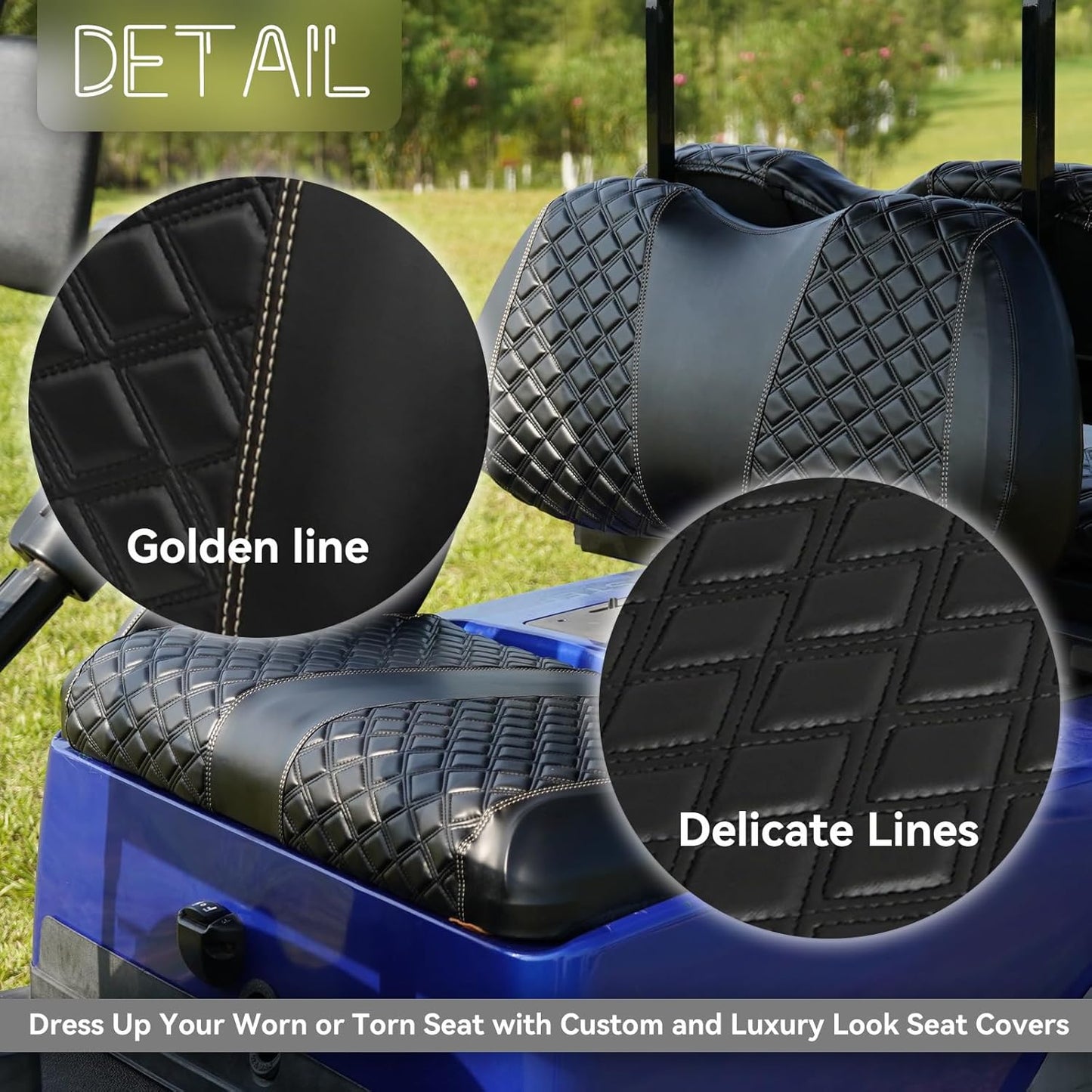 Golf Cart Seat Covers for Club Car Precedent/Onward/Tempo 2004+ Front OEM Universal Seat Cushion, Marine Grade Vinyl Leather Club Car Seat Covers/Easy to Install-Black (2PCS)