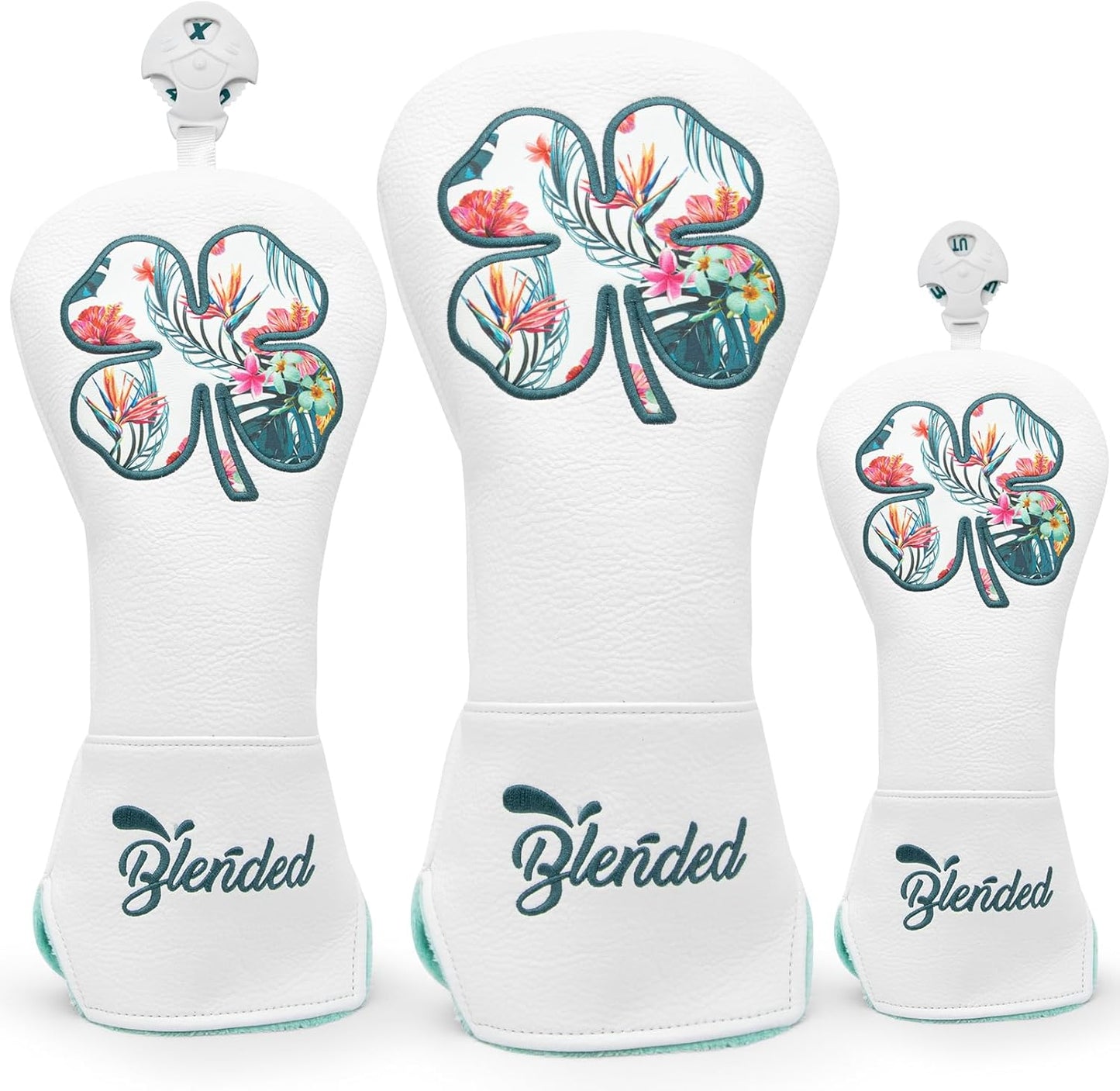 Golf Club Covers White Lucky Clover Golf Head Covers Driver Covers Fariway Wood Headcover Hybrid Covers Leather Golf Headcover with Number Tag for All Brand