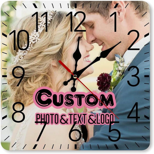 Custom Woodiness Wall Clocks,Personalized add Your Photo/Text,Customizable Silent Square Decoration for Kitchen Bathroom 10inch style6