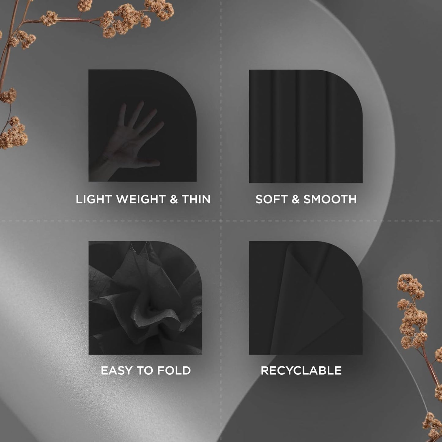 SANZIX 150 Sheets Black Tissue Paper for Gift Bags Bulk 14x20 Inch- Black Wrapping Paper for Christmas Gifts, Xmas Decorations, DIY, Halloween, Holiday Décor - Black Christmas Wrapping Paper