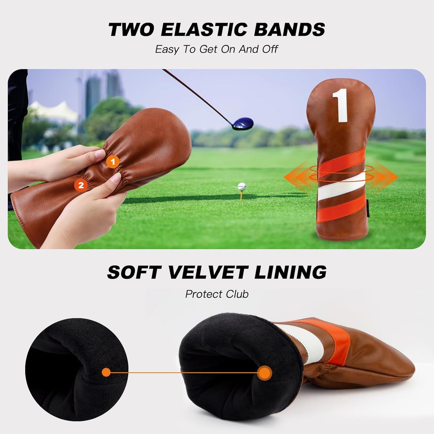 4pcs or 1pc Golf Club Head Covers for Woods, Driver, Fairway, Hybrid – Premium PU Leather with Interchangeable Tags & Magnetic Blade and Mallet Putter Covers