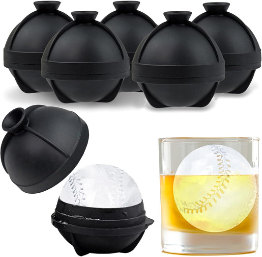 Bangp Baseball Ice Cube Molds Set of 6,Whiskey Round Ice Cube Molds,Novelty Sphere Ice Molds Create 2.5 Inch Baseball Shaped Ice Balls - Each Stone Keeps Your Drinks Cool and Unique,for Men and Women