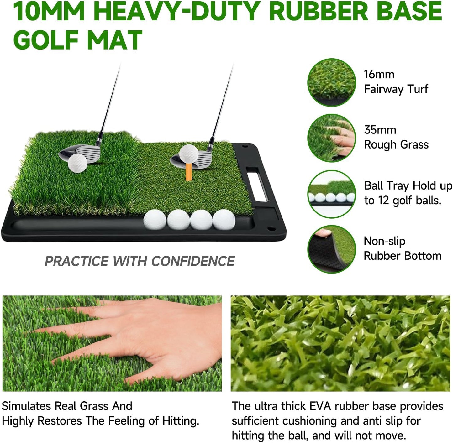 Golf Net: 10x7ft Golf Hitting Practice Net for Use，with Heavy-Duty Base Dual-Turf Mat，Suitable for Various Indoor and Outdoor Scenarios，Scenes Such As Garages, Backyards, Sandy Areas, Lawns, Etc