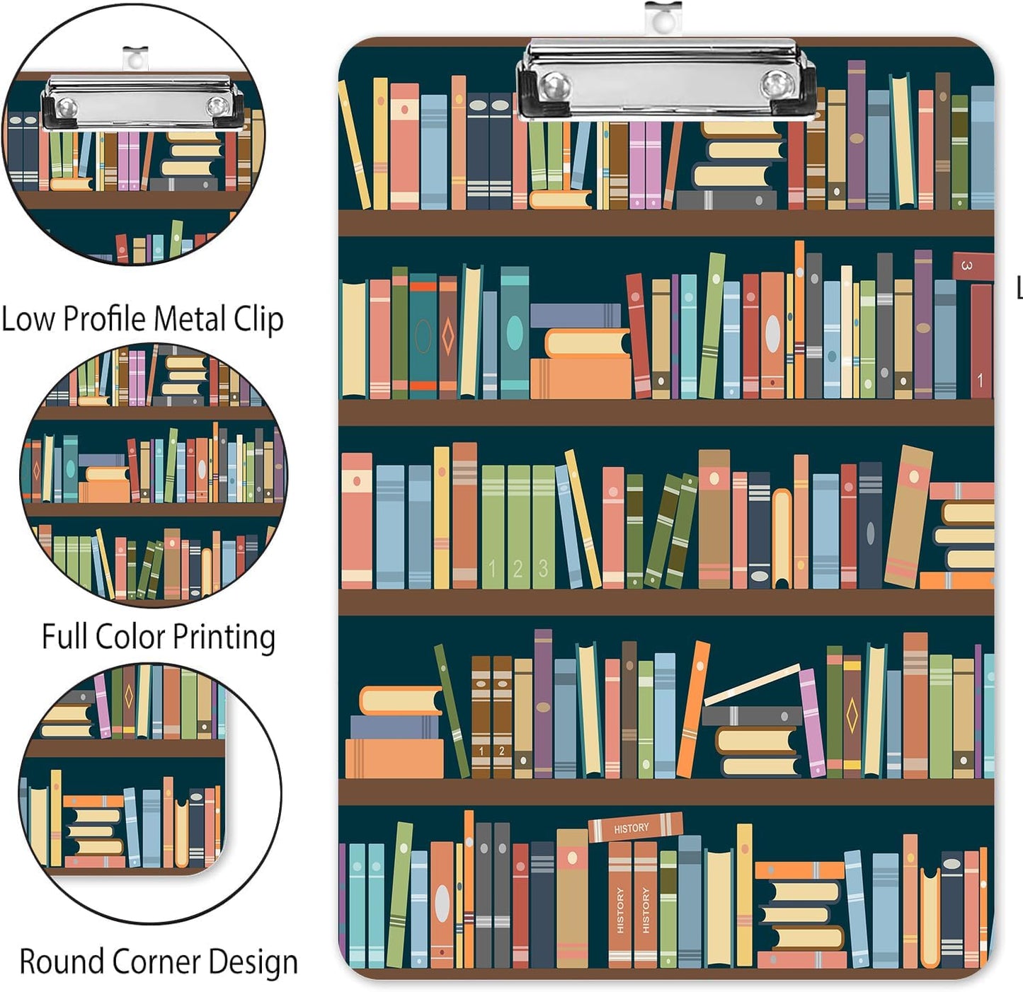 Fashion A4 Clipboard, Standard Letter Size 9" x 12.5", Decorative Wooden Clipboard with Low Profile Metal Clip for Office, School, Teachers, and Students, Book Library