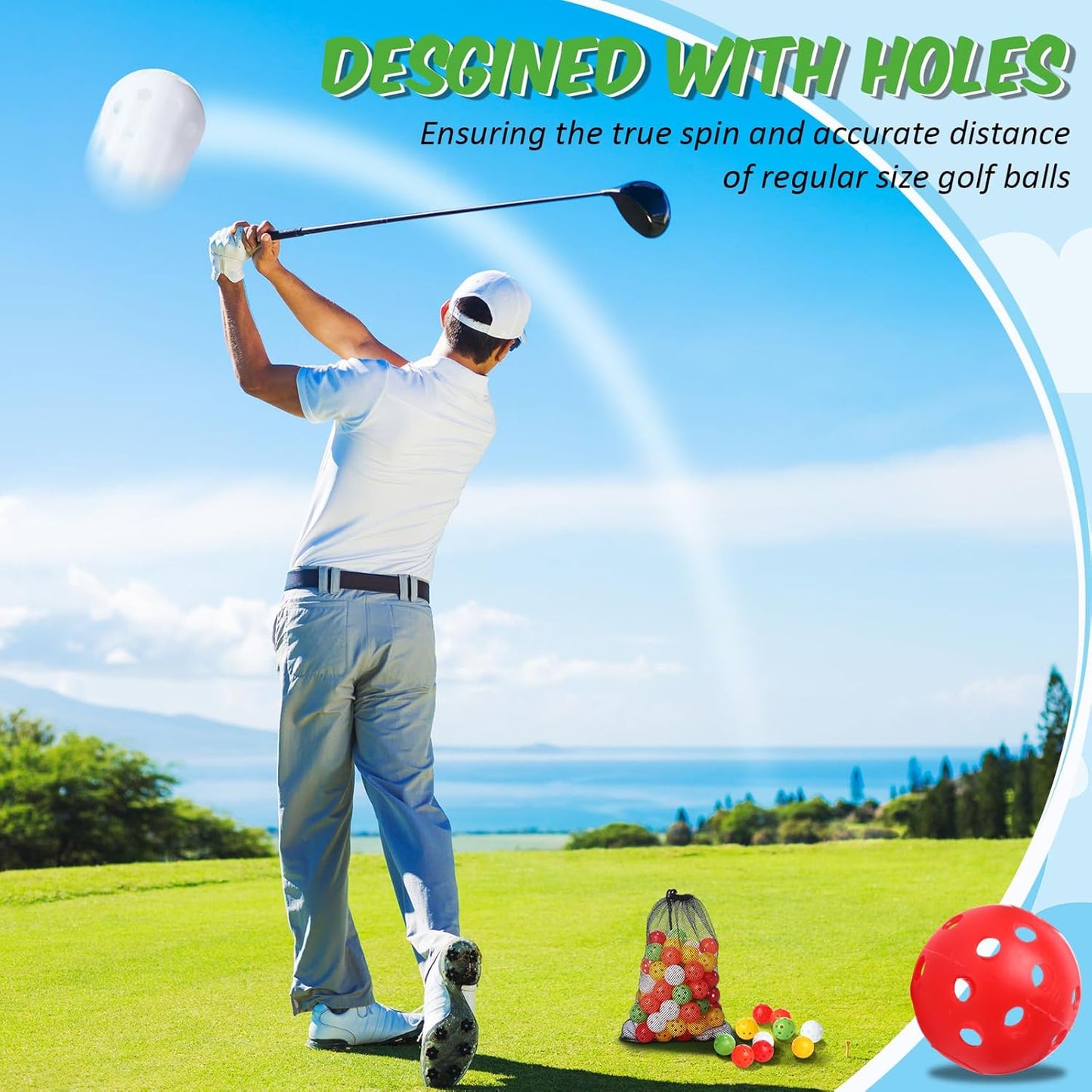 80 Pack Practice Golf Balls Limited Flight 42 mm Golf Training Airflow Hollow Plastic Ball for Women Men Indoor Outdoor Driving Range Swing Practice Home